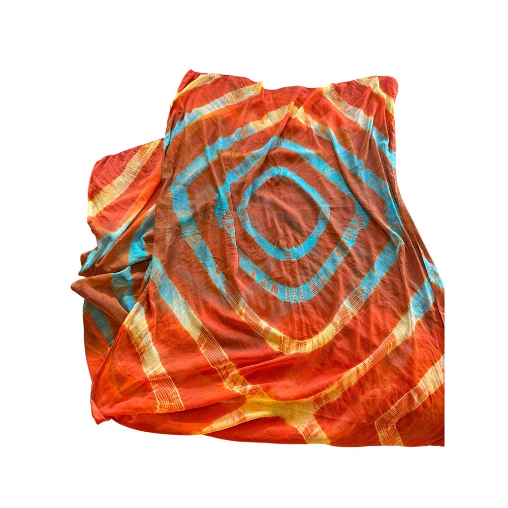 Raj 100% Silk Tie Dye Scarf Orange Turquoise Yellow Made in India